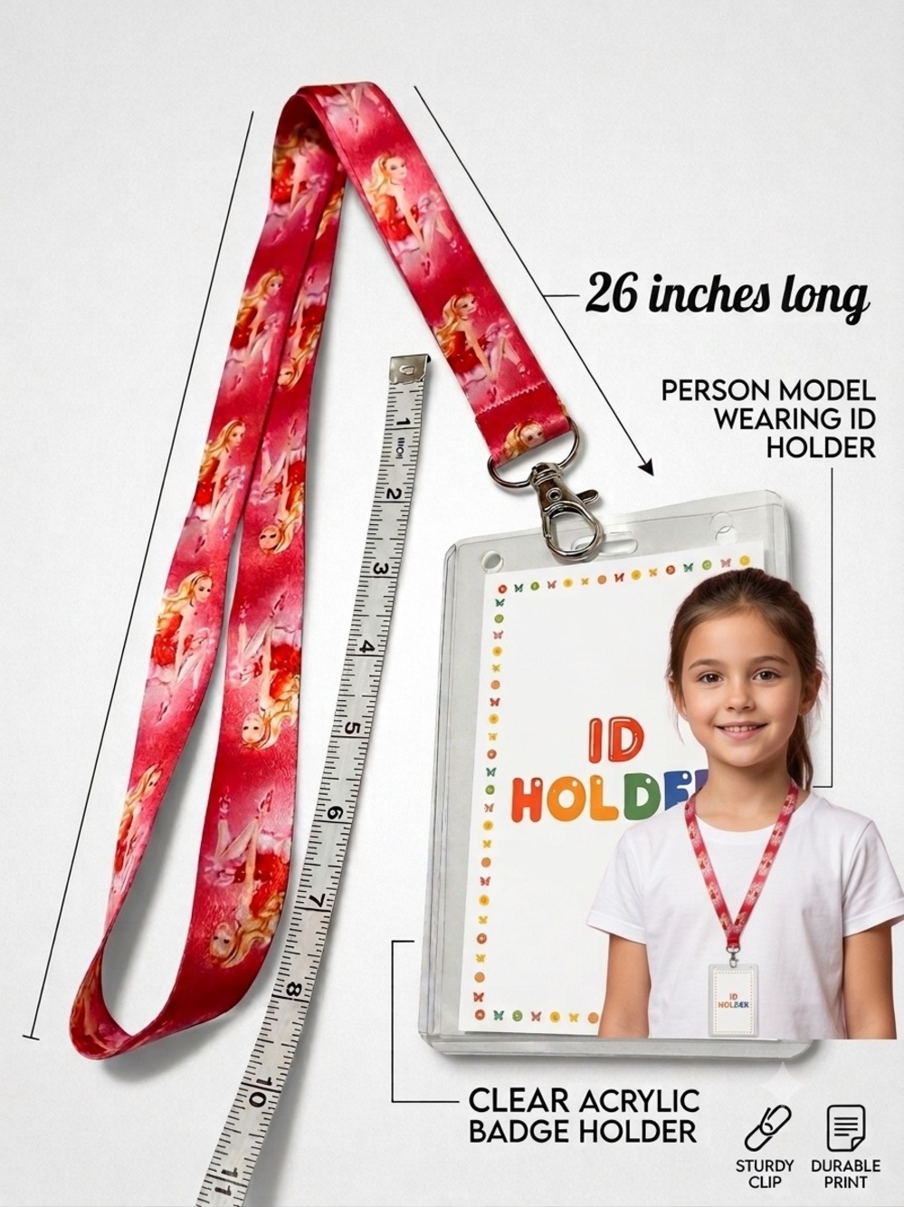 Princess ID Lanyard & Clear Badge Holder Set 26-Inch pink Neck Lanyard  School